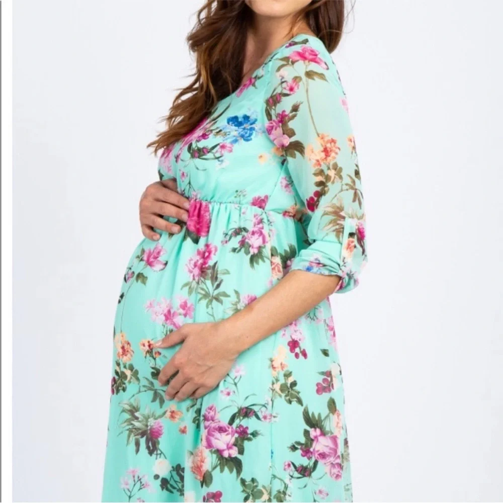Pinkblush Mint Floral Maternity Dress - Picture 2 of 8